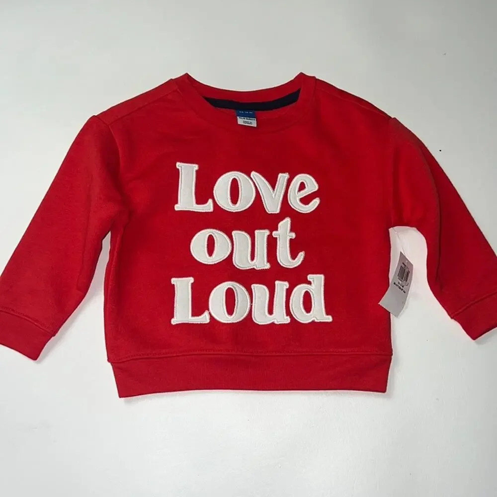 Old Navy Baby Red Graphic Crewneck Long Sleeve Cold Weather Sweatshirt Sz 12-18M